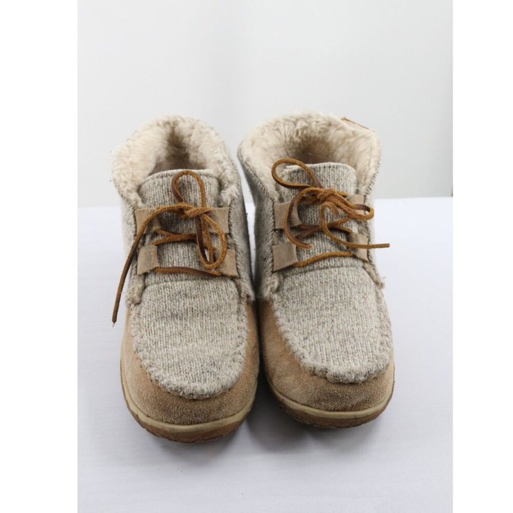 Minnetonka Womens Torrey Sherpa Lined Booties Size 6 Leather Hard Bottom
